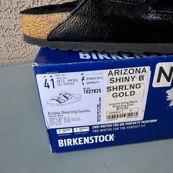 Birkenstock Arizona Shearling Eyelet Sandals Womens 41EU /10US Shiny Black Gold - Picture 13 of 13